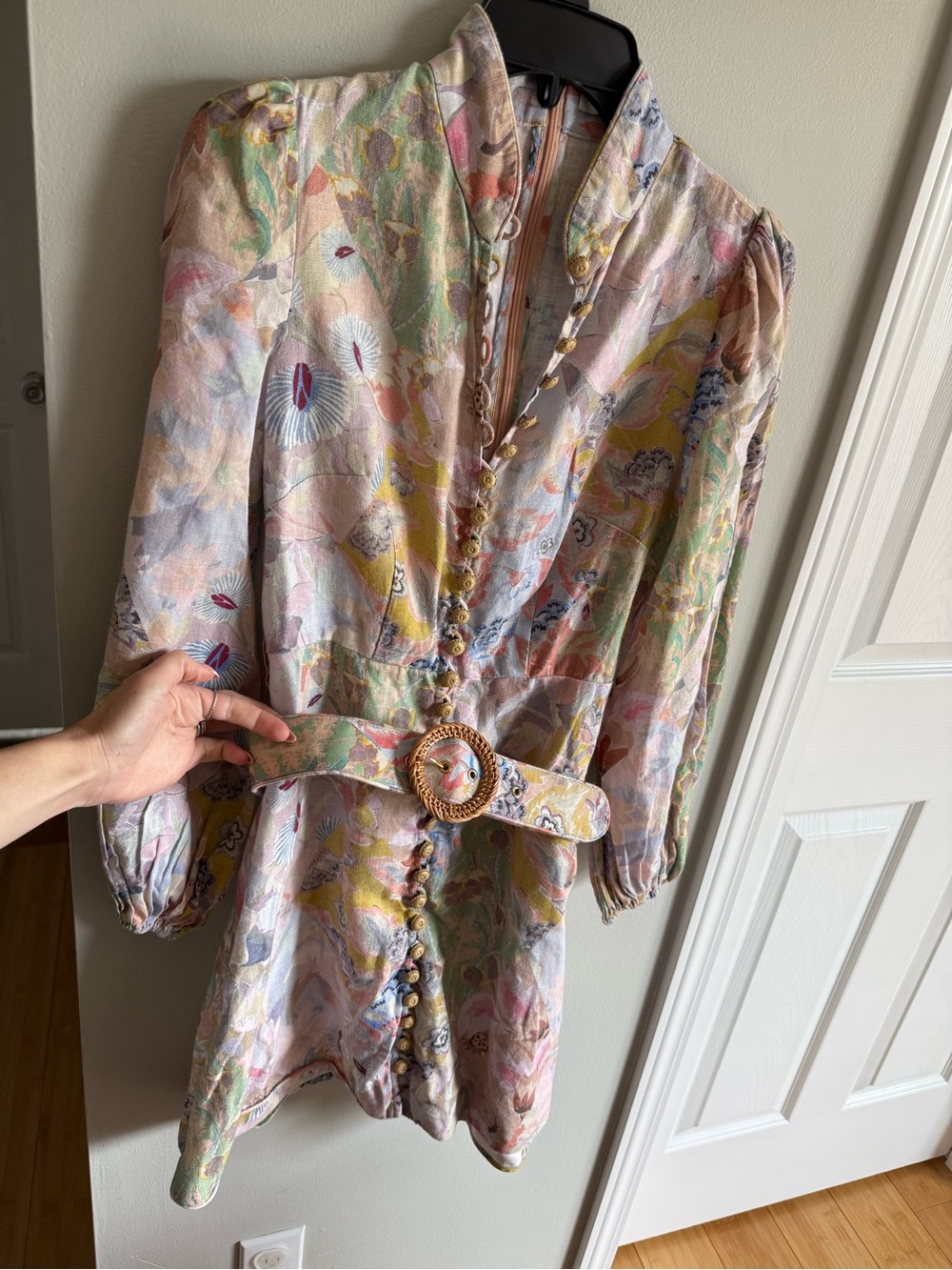NWOT $950 Zimmermann Illustration Buttoned Belted Floral Linen Mini Dress Size 0 - Picture 3 of 4